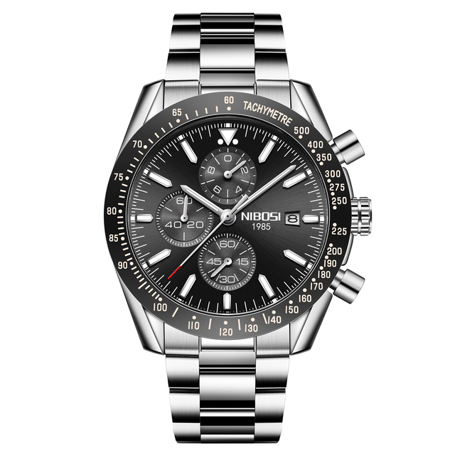 NIBOSI 2615 Casual Fashion Chronograph Auto Date Waterproof Luminous Hands Quartz Stainless Steel Leather Silicone Strap Watch
