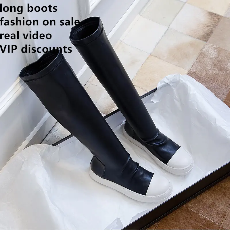 Dropshipping Official Flat Designer Ladies Fashionable 2022 Lady Shoes Women Over the Knee Long Tall Black Boots