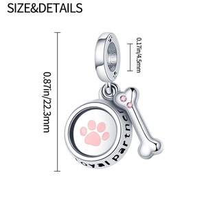 Colgante con huella de pata de perro, hecho de latón blanco, con diseño de hueso de cristal rosa, un lindo regalo de joyería con forma de animal. - Product Image 5