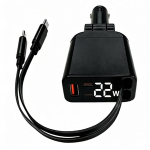 ที่ชาร์จในรถยนต์แบบสองพอร์ตจากโรงงานผู้ผลิตโดยตรง พร้อมสาย USB-C แบบยืดหดได้หรือแบบพับเก็บได้ - Product Image 1