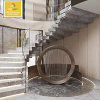 CBMmart Elegance Luxe Moderne Escalier en Spirale en Acier et Bois avec Garde-Corps en Verre Courbé Durable et Sûr pour Usage Intérieur Escaliers Esthétiques Appartements