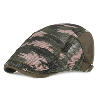 DDA447 Sports de plein air chaud casquettes de journal plates béret d'été en coton respirant pour femmes et hommes, bérets en maille de Camouflage