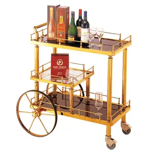 Carro de servicio de botellas de vino tinto, carrito de cocina de acero inoxidable, latón, lujoso, para Hotel, restaurante, Bar