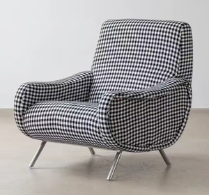 Modern Fabric Leisure Chair With Metal Legs Checkered Pattern Solid Back Midcentury Design Living Room Furniture - Product Image 1