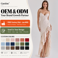 Robe de soirée longue en satin champagne avec dentelle et perles, à volants, pour femme, sur mesure OEM ODM, vente en gros