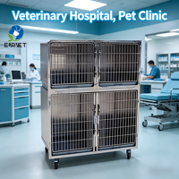 Kandang Anjing 4 Pintu EURVET Veterinary Equipment Heavy Duty dari Baja Anti Karat 304 Stainless Steel
