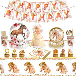 Kit de Décorations pour Fête Cheval et Poney pour Anniversaires d'Animaux de Compagnie, Incluant des Décorations de Gâteaux DIY et des Articles de Table Jetables - Product Image 1