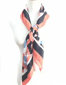 Custom printed 100% Recycled polyester women square scarf