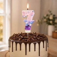Bougies personnalisées élégantes numérotées avec motif papillon dégradé violet scintillant, bougies d'anniversaire pour pâtisseries et vente au détail