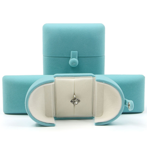 2020 hot selling double door open light blue velvet jewelry packaging box engagement jewellery boxes