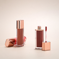 Rouge à lèvres liquide nude brun mat brillant longue tenue en tube carré or rose personnalisé avec étiquette privée
