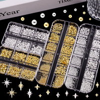 Clous décoratifs en alliage métallique or et argent pour nail art, motifs croix et étoiles, petits embellissements en forme de demi-lune et de riz pour ongles faits main DIY
