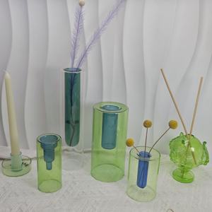 مزهرية زجاجية كريستالية ملونة مزدوجة الجدار مخصصة بالجملة عالية الجودة بطول 4 بوصات مناسبة لديكور المنزل - Product Image 4