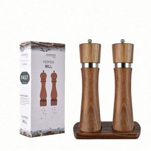Ensemble moulin à poivre et sel en bois d'acacia, 6 et 8 pouces, pour usage domestique et professionnel - Product Image 2