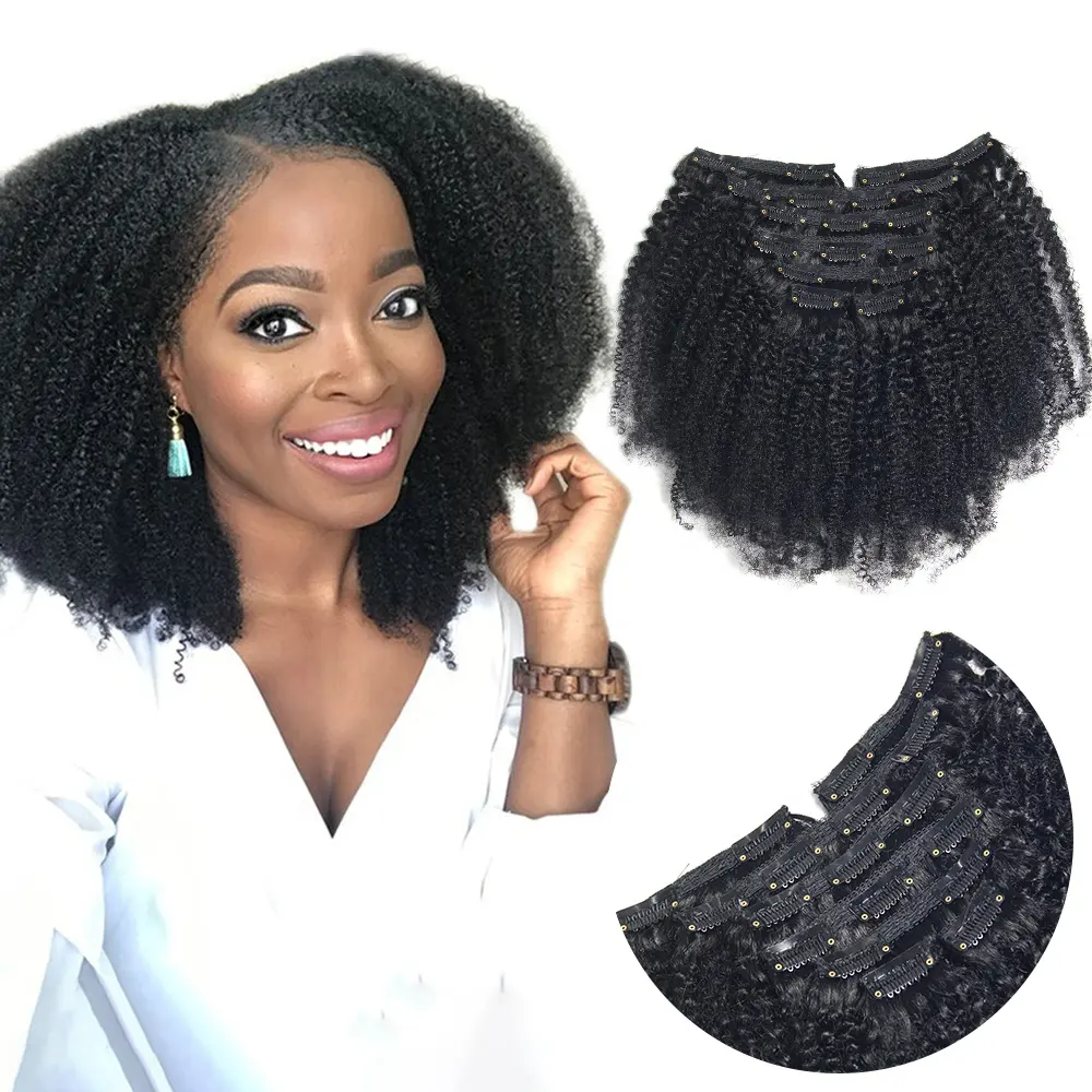 Unprocessed Mongolian Afro Kinky Curly Real Hair Extension Clip ins 4A 4B 4C Human Hair Clip In Hair Extensions