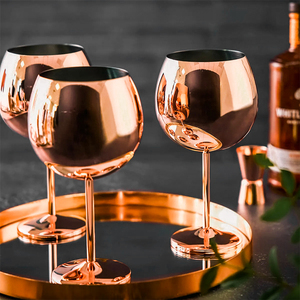 Calice da Cocktail a Forma di Palloncino Grande 700ml in Acciaio Inox Lucidato a Specchio Placcato Oro Rosa con Stelo Lungo per Feste - Product Image 1