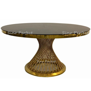 Foshan Factory Sale Stainless Steel Frame Luxury Glass <b>Round</b> <b>Table</b> Gold Color Frame Wedding <b>Table</b> for Event - Product Image 1