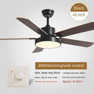 Ventilateur de plafond LED scandinave moderne avec 5 pales en bois à fréquence variable et design transfrontalier en verre pour le salon - Product Image 3