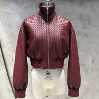 Vestes en cuir véritable de luxe de style nouveau, design à ourlet côtelé, vestes bomber pour femmes tissées à la main
