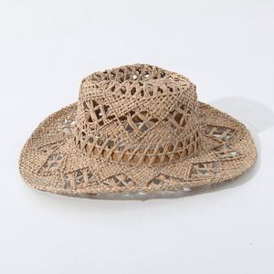 Handmade Malan Grass Straw Cowboy <b>Hat</b> New Design Outdoor Sun <b>Hat</b> Hollow Out Indian Aster Straw <b>Hat</b> - Product Image 5