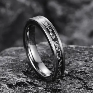 Guangzhou Ouyuan Ringen Handgemaakte Geborsteld Gezandstraald Zwarte Meteoriet Silver Tungsten Ring