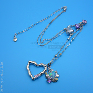 Collar con colgante en forma de corazón con piedras de circonita, cadena de oro blanco electrochapado, para regalo. - Product Image 2