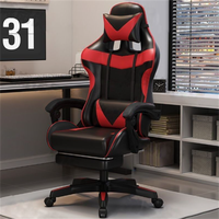 Chaise de jeu d'ordinateur inclinable ergonomique en cuir bleu marine confortable avec fonction de massage