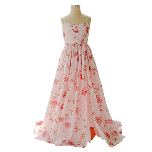 Vestido <span class=keywords><strong>de</strong></span> Princesa con Tirantes Finos y Estampado Floral, Vestido <span class=keywords><strong>de</strong></span> Fiesta con Cola Alta y Baja, Vestido <span class=keywords><strong>de</strong></span> Ceremonia para Niñas, Vestido <span class=keywords><strong>de</strong></span> Dama <span class=keywords><strong>de</strong></span> Honor - Product Image 6