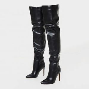 Bottes hautes à talon aiguille pour femme, pointues, sexy, taille 43, au-dessus du genou, style simple, à enfiler, nouvelle collection - Product Image 6