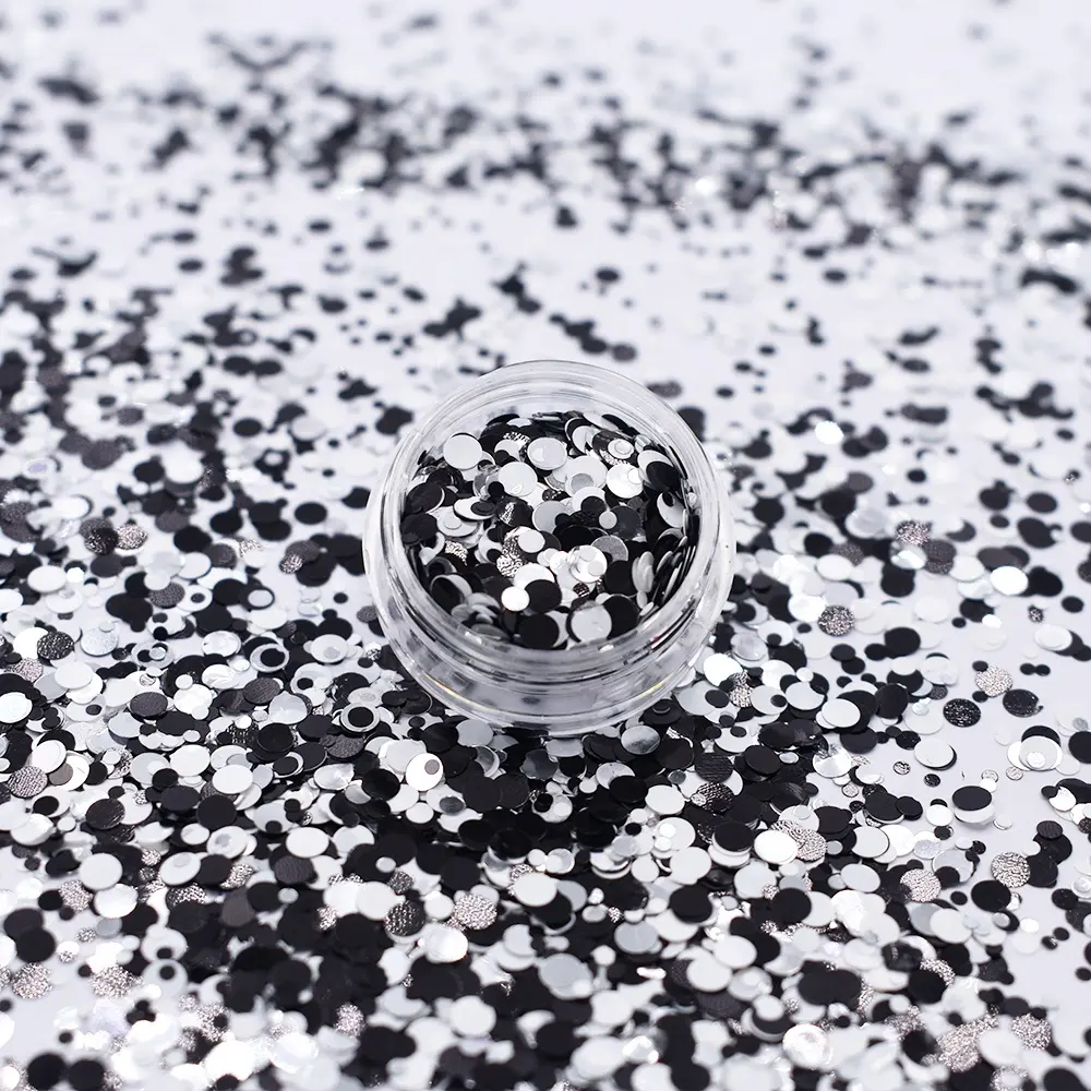1mm 2mm 3mm mistura preto e branco pontos Glitter para o corpo do prego