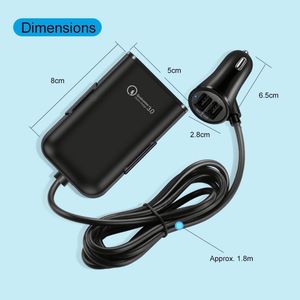Manufacturer QC3.0 4-Port Car Charger Fast Car Charger With 1.7m QC3.0 5v8a Charging Cable Rear Seat Charger - Product Image 6