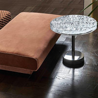 Design italien CC-Table basse ronde moderne ondulée en verre cristal avec base ronde en acier inoxydable