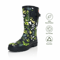 Bottes de pluie en caoutchouc naturel pour femmes avec boucle latérale réglable, imperméables, mi-mollet, imprimé floral, durables, pour le jardinage