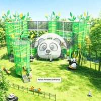 Structure de jeu d'escalade en corde personnalisée, aire de jeux d'aventure pour enfants sur le thème du panda et du bambou, équipement d'amusement commercial extérieur