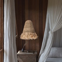 JYLIGHTING Suspension moderne en macramé de bambou et cuivre de style Wabi-Sabi bohème avec abat-jour en rotin, lampe en osier tressé pour chambre à coucher