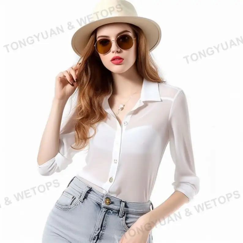 Vrouwen Grote Maat Kleding Dames Zonneshirt Top Damesblouses Shirts Knoop Vrouwelijk Dragen Kleding Vrouw Chiffon Top Blouses