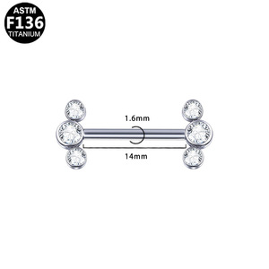 Anneau de téton papillon en titane 16 mm avec zircon serti à griffes, bijou de piercing pectoral pour femme, cadeau, ASTM F136 - Product Image 3