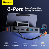 Station d'accueil USB C Baseus pour Steam Deck Nintend Switch 6-en-1 Type C vers HDMI 4K@60Hz compatible Gigabit Ethernet Hub USB 3.0