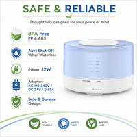 Diffuseur d'huiles essentielles ultrasonique blanc 500 ml, humidificateur d'aromathérapie, LED 7 couleurs, arrêt automatique, 3 minuteurs, autonomie 15h, indicateur de niveau d'eau