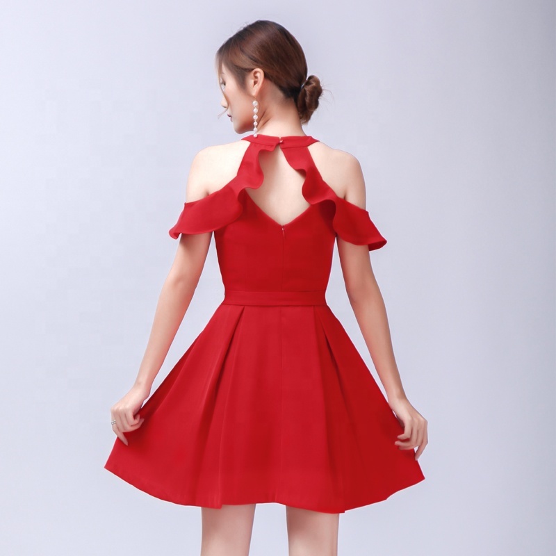 De alta calidad sin espalda Halter elegante de la boda de fiesta de noche de luna de miel, Sexy Mini vestido