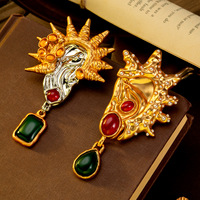 Collier fantaisie œil surréaliste en émail, perle baroque, alliage doré, pour femme