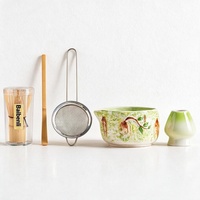 Ensemble de 100 pièces de bols à matcha en céramique, style moderne et simple, avec bec verseur motif cerise peint à la main, fouet à thé et support, kit complet d'outils pour la préparation du thé