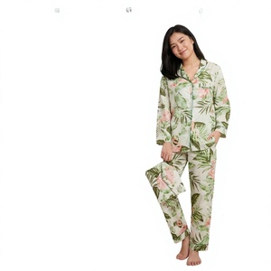 Ensemble de pyjamas élégants en coton 100% fait main en Inde, imprimé floral, respirant, confortable, taille 5XL, pour demoiselles d'honneur - Product Image 1
