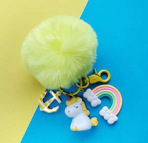 Colorful Wholesale Puff Ball Faux Rabbit Fur Furry Furball Keychains Plush Fur Ball Keychain Princess Pom Pom Keychain - Product Image 3