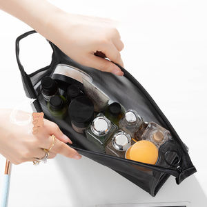 Tas kosmetik & kantung untuk perjalanan, tas kosmetik berritsleting nilon jaring hitam ringan ramah lingkungan cetak kustom untuk penyimpanan Rumah & Bisnis - Product Image 4