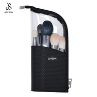 JOYSUN Trousse de rangement portable pour pinceaux de maquillage, avec logo personnalisé, fermeture éclair, en polyester résistant, pour voyage, support autoportant pour crayons