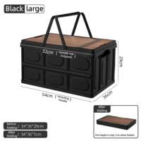 Caixa de Armazenamento Retangular Dobrável e Empilhável de Alta Resistência em PP/PVC com Tampa de Madeira 54x36x29cm para Camping ao Ar Livre