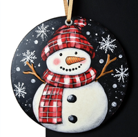 Vente en gros Décorations d'arbre de Noël Panneau suspendu en bois Disque en bois Ornements de bonhomme de neige de Noël d'hiver