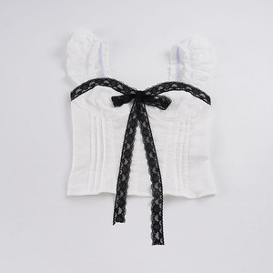 Top corsé vintage para mujer con encaje, lazo y volantes, ajustado, tipo bustier, estilo camiseta corta - Product Image 5