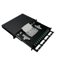 Panel Patch Fiber Optik 24 Core Dilengkapi Penuh LC 12 Port LC/OM3, Rak Distribusi Optik 19 inci Hitam
